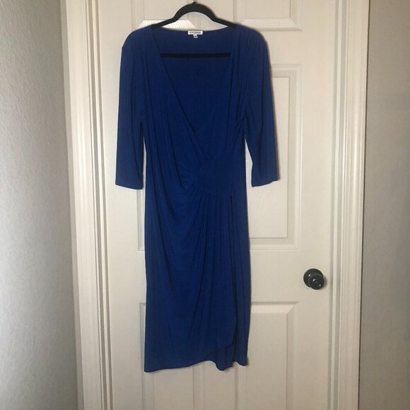 Kiyonna Plus Size 3/4 Sleeve Wrap Midi Dress Royal Blue Size 1X-worn once - Picture 1 of 6